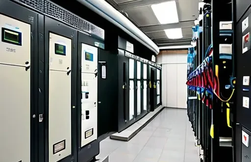 Современная распределительная щитовая с трехфазной шинной системой, кабельными лотками и панелями защиты