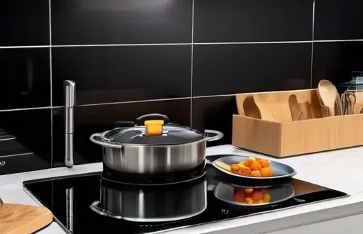 Энергоэффективная кухня с индукционной плитой и современной техникой.
