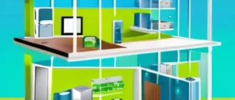 Инфографика инвертора для умного дома с батареями и солнечными панелями, связь через MQTT и Matter