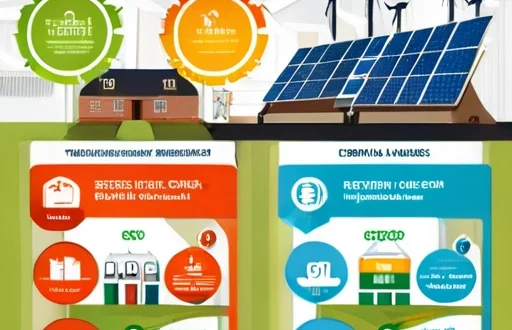 Инфографика, показывающая пути повышения энергоэффективности зданий, промышленности и использования возобновляемых источников энергии